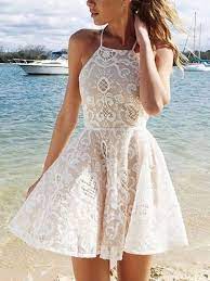 A Line Princess Sleeveless Halter Lace Spandax Short Mini Dresses Abendkleid Homecoming Kleider Kleidung