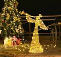 SalonMore 4 FT Outdoor Glittered Angel Lighted Christmas Angel with Warm  White Lights Outdoor Christmas Yard Decoration