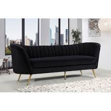 Black And Gold Velvet Couch Black Velvet Channel Tufted Sofa Gold Legs Gold Sofa Tufted Sofa Sofa
