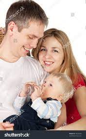 Father Mother Baby Drinking Milk Stock Photo (Edit Now) 54630304