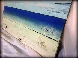 Beach Inspired Painting On Reclaimed Wood Wall Hanging Art Wood Wall Hanging Art Beach Inspired Reclaimed Wood Wall