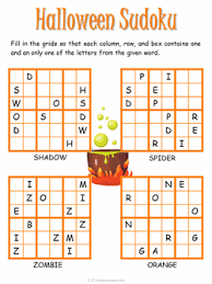 Find links to dozens of free fun holiday word search puzzles for christmas, thanksgiving, halloween, easter, valentine's day, and earth day. Halloween Sudoku Puzzle