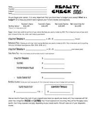 Reality Check 101 Budget Simulation Financial Literacy Lessons Middle School Counseling Consumer Math