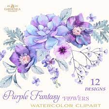 Purple Flowers Watercolor Succulents Watercolor Purple Etsy Watercolor Flowers Digital Flowers Flower Clipart