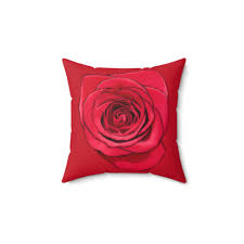 Rose Pillow Valentine's Day Gift for Her Cute Rose Decor Red Spun Polyester  Square Pillow