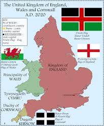 The national flag of wales used by the kingdom of wales since 1400 is the golden dragon rampant flag. The United Kingdom Of England Wales And Cornwall Imaginarymaps