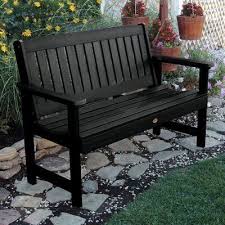 Three Posts Amelia Wood Garden Bench Size 35 H X 52 W X 25 D Color Black In 2020 Plastic Garden Bench Garden Bench Garden In The Woods