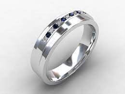 Blue Sapphire White Sapphire White Gold Wedding Band Men Multi Color Commitment Ring Men Wedding Men Unique Mens Rings Mens Wedding Rings Rings For Men