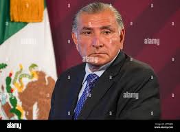 Mexico's Interior Secretary Adan Augusto Lopez arrives for a news  conference at the National Palace in Mexico City, Monday, April 24, 2023.  Mexican President President Andres Manuel Lopez Obrador has suspended a