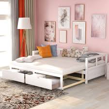 A daybed couch with storage drawers gives overnight guests a comfortable bed, plus hidden storage underneath. Wooden Daybed With Trundle Bed And Two Storage Drawers Extendable Bed Daybed Sofa Bed For Bedroom Living Room White Walmart Com Walmart Com