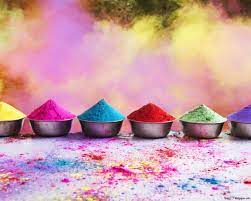 Bowls of colorful powder for Holi Festival 2K wallpaper download