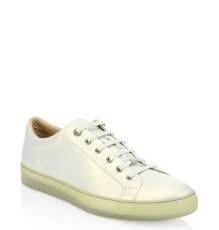 lanvin metallized leather low top sneakers in grey modesens