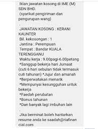 Terdapat 32 hasil carian kerja di terengganu. Kerja Kosong Area Kuala Terengganu Posts Facebook