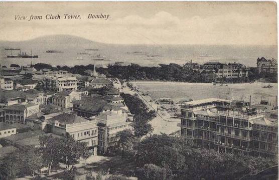 Vintage Bombay:1910- Bombay Harbour view from Rajabai Clock Tower. Watson's Hotel is seen on right #Mumbai #OldBombay