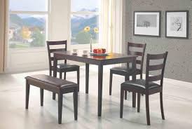 The small rectangle table accommodates 3 chairs and one bench that can seat 2 people. 5 Pcs Dining Set Table 3 Chairs And Bench Dc Furniture