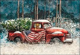 Personalize holiday cards with custom foil, photos and unique trim. Christmas Card 74798 All The Old Fashioned Heartwarming Old Red Truck Red Truck Christmas Truck