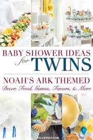 Simply take twin animals and place them side by side. Baby Shower Ideas For Twins Ways To Incorporate A Noah S Ark Theme Noahs Ark Baby Shower Twin Boys Baby Shower Twins Baby Shower