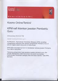 Berita otomotif terbaru hari ini, mulai dari informasi mobil, motor, modifikasi, tips, review, dan kendaraan masa kini. Portal Rasmi Suruhanjaya Perkhidmatan Pendidikan Kosmo Online Kpm Nafi Iklankan Jawatan Pembantu Guru 28 November 2018