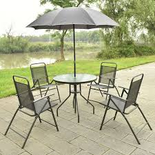Outdoor Patio Dining Set 6 Piece Glass Table Top Folding Steel Chairs Umbrella 269 97 P In 2020 Garden Furniture Sets Grey Outdoor Furniture Garden Patio Furniture