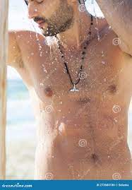 Body of Handsome Man Taking a Shower on the Beach Stock Photo - Image of  looking, nature: 273604186