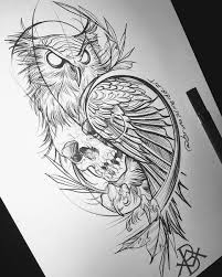 Black And White Owl And Rose Tattoo Designs Pin By Bad Bunny On Owl Owl Tattoo Drawings Tattoo Design Drawings Sketch Style Tattoos