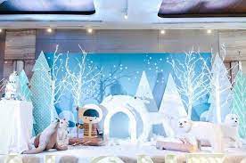 3pcs white blue glittery snowflake banner, christmas holiday themed party decorations, winter wonderland mantle home decor, santa festive party decor, kids birthday baby shower party decorations. Arctic Animal Birthday Party Kara S Party Ideas Arctic Decorations Arctic Animals Snow Theme