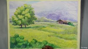 Drawing of landscape color pencil drawings easy colored. A Landscape With Colored Pencil Step By Step Youtube