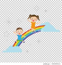 Kids playing together on playground. Boy And Girl 1 Sliding Down A Rainbow Slide Stock Illustration 50544511 Pixta