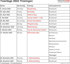 Sie können die gesetzlichen feiertage in microsoft outlook, ical oder google calendar einbinden: Feiertage Thuringen 2021 2022 2023 Mit Druckvorlagen