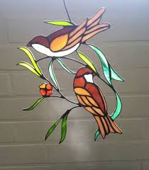 Birds On A Wire Stained Glass Stained Glass Suncatcher Glass Window Decoration Of Etsy Stained Glass Birds Stained Glass Art Tiffany Stained Glass