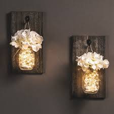 Arrange the silk flowers using floral foam. Ins Rustic Mason Jar Wall Sconces With Led Fairy Lights Flowers For Country 1n1 Boxes Jars Tins Home Decor