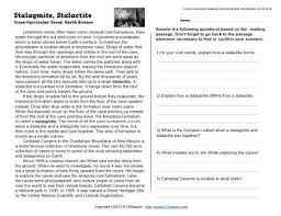 For these reasons and more, you should use ereading worksheets in your classroom. Stalagmite Stalactite 5th Grade Reading Comprehension Worksheet