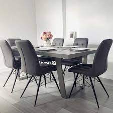 Halmstad Dining Table And 6 Hix Chairs Grey Dining Sets Dining Room Grey Dining Room Table Modern Dining Room Tables Concrete Dining Table