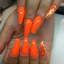 Great savings free delivery / collection on many items. Love This Orange Polish With Glitter Nailpolish Nailart Orange Acrylic Nails Orange Nails Coffin Nails Designs