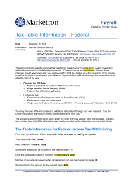 Tax Table Information Federal