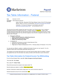 tax table information federal