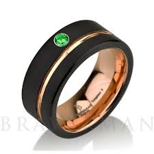 Black And Rose Gold Mens Wedding Band Emerald Black Tungsten Ring Rose Gold Wedding Band Ring Etsy Black Tungsten Rings Black Tungsten Wedding Band Mens Diamond Wedding Bands