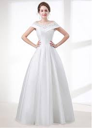 Buy Discount Beautiful Satin Off The Shoulder Neckline Short Sleeves A Line Wedding Dre Plus Size Wedding Gowns Cocktail Dress Wedding Tea Length Wedding Dress