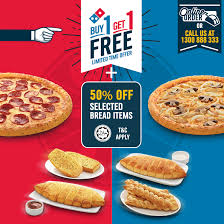50% off regular cheesy pan pizza with purchase of 2 pizza deals regular. Dominos Buy 1 Free 1 50 Off Selected Bread Items Promo Code Giveaway
