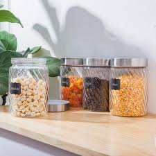 Food storage containers are usually made of glass, plastic or steel. Glass Kitchen Storage Canister Jars Set Glass Mason Jars With Stainless Steel Lids And 8 Labels 1 Chalk Marker For The Kitchen Set Of 6 27 Oz Diagonal Stripes Kitchen Dining Storage