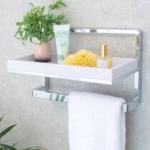 Bathroom wall shelf unit with 2 shelves and 2 towel hanging bars. Chrome Shelving Bathroom Cabinets Shelving You Ll Love In 2021 Wayfair