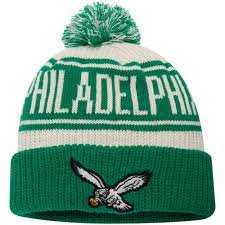 Philadelphia eagles newborn & infant football head knit. Philadelphia Eagles Nfl Pro Line By Fanatics Branded True Classic Z Route Cuffed Knit Hat With Pom Cream Kelly Green Eagles Nfl Knitted Hats Eagles