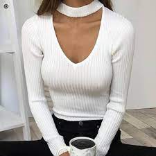 Enjoy free shipping on all u.s. Nasty Gal Tops Ribbed Knit V Neck Sweater Long Sleeve Choker Top Poshmark