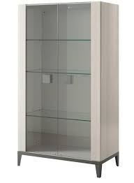 Small lights mounted beneath the top of a curio cabinet benefit a cabinet with a mirrored back wall and clear glass shelves. Alf Italia Mont Blanc Curio Cabinet International Design Center