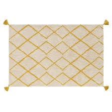 Berberteppich Aus Baumwolle Naturweiss Mit Grafischen Motiven In Senfgelb 120x180 Mirian Maisons Du Monde Berber Teppich Senfgelb Berber