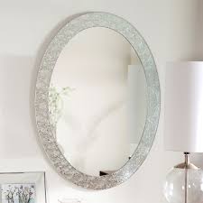 This Oval Frame Less Bathroom Vanity Wall Mirror With Elegant Crystal Border Glows With Elegance That Vanity Wall Mirror Oval Mirror Bathroom Oval Wall Mirror
