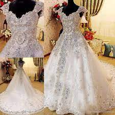 Tail Gown Crystal Stone Work Wedding Dress Train Luxury Wedding Dress Ball Gown Wedding Dress