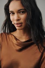 Anthropologie Long-Sleeve Cowl-Neck Mini Dress In Brown