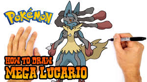 Let's begin by drawing the shape of the head and neck. How To Draw Mega Lucario Pokemon Youtube