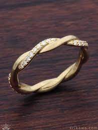 Tight Twist Diamond Wedding Band In 14k Yellow Gold And White Diamonds Custo White Gold Engagement Rings Unique Yellow Gold Wedding Band Amethyst Wedding Band